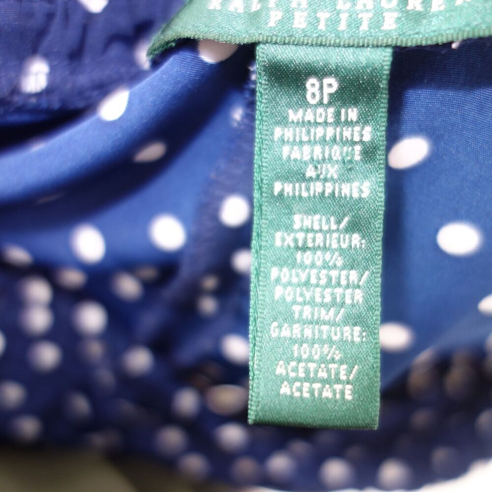 Ralph Lauren Satin Acetate Blue Polka Dot Pants Loungewear Women's 8 Petite - Picture 5 of 5